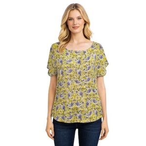 Patterson J Kincaid Women Multicolor Floral Short Sleeve Blouse Shirt Top XS